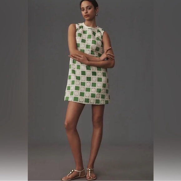 English Factory Green and White Patterned Mini Dress - Picture 1 of 4